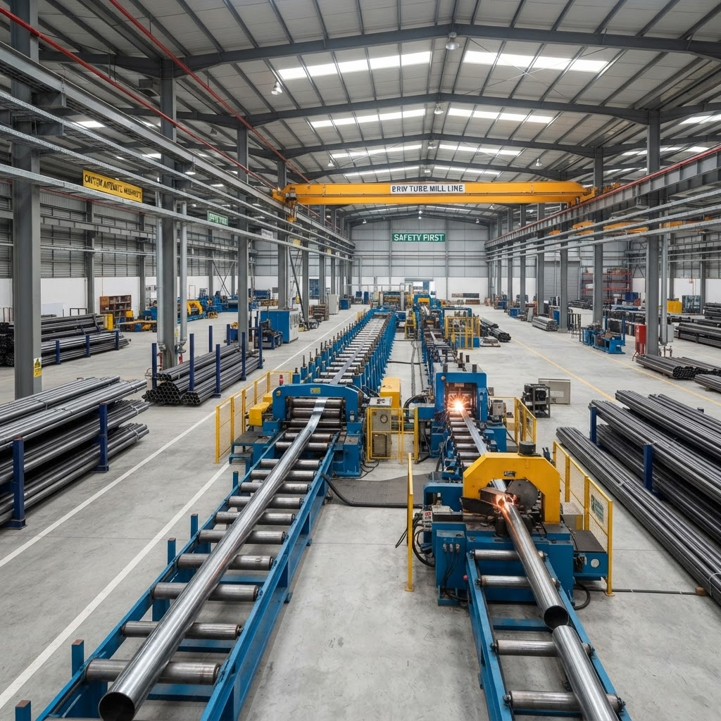 Interior of the Ganga Pipes steel pipe manufacturing factory