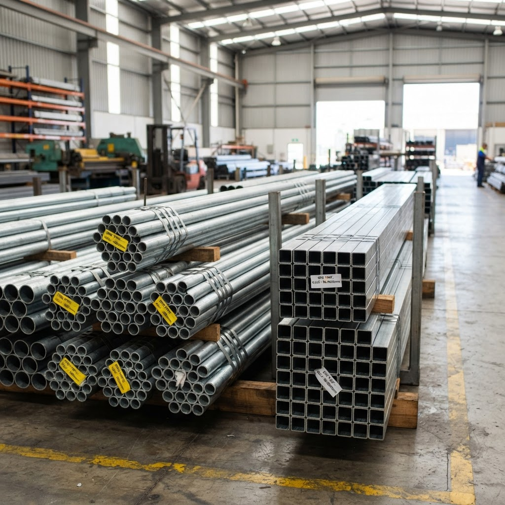 Stacked bundles of ERW steel pipes and hollow sections